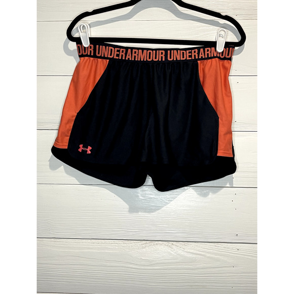 Under Armour Size L Women Black/Orange Performance Active Track Shorts - Picture 1 of 3